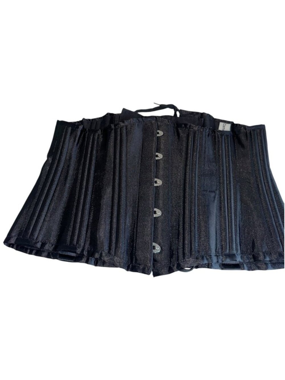 Camellias Underbust Black Satin Firm Boned Corset Med Waist Trainer M Adjustable
